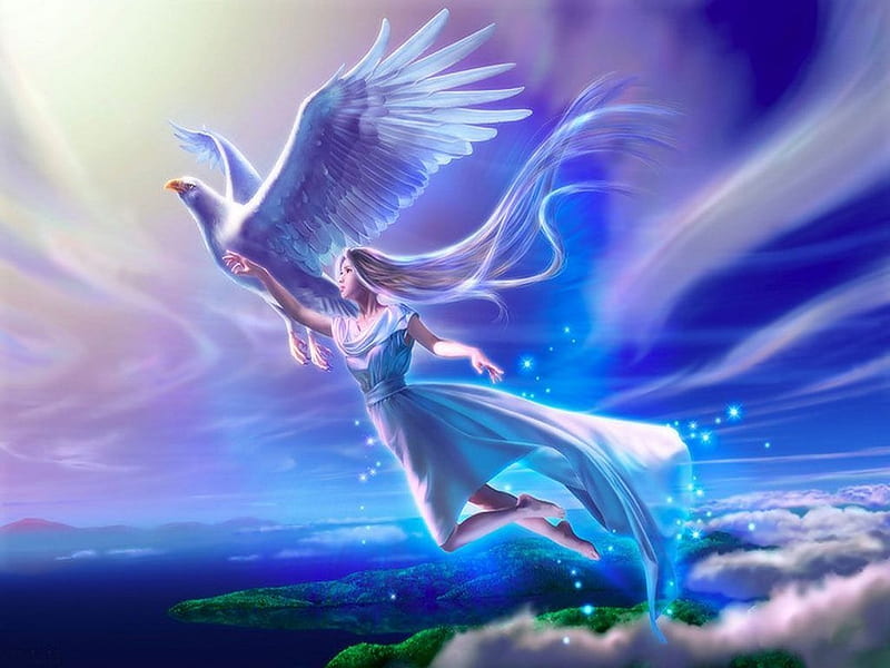 kagaya , cg artwork, fictional character, wing, mythical creature, sky, HD wallpaper