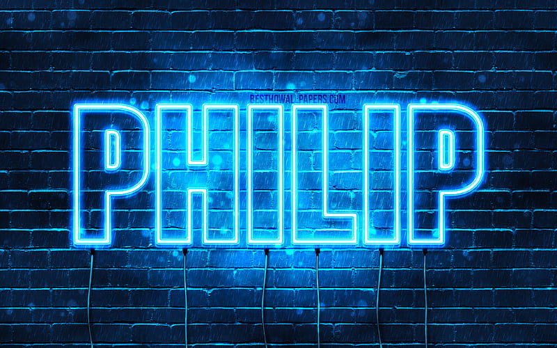 Philip with names, horizontal text, Philip name, blue neon lights, with Philip name, HD wallpaper