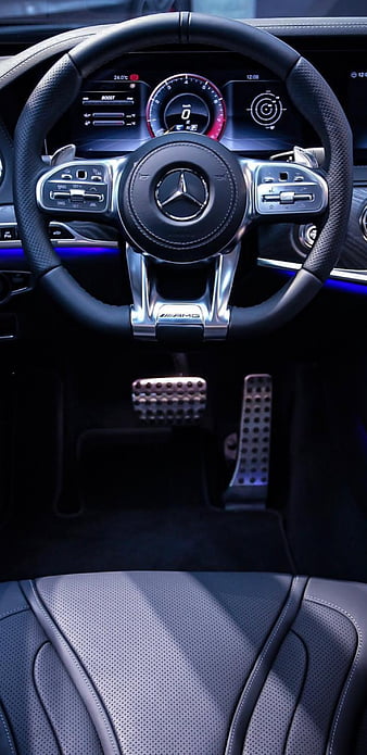 Mercedes Benz, amg, benz, black, car interior, leather, mercedes, HD phone wallpaper