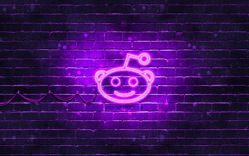 Reddit violet logo violet brickwall, Reddit logo, social networks, Reddit neon logo, Reddit, HD wallpaper