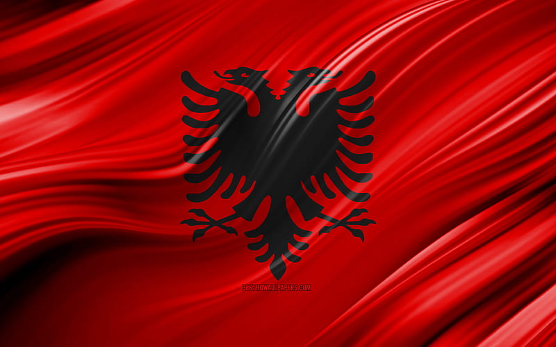 Albanian flag, European countries, 3D waves, Flag of Albania, national symbols, Albania 3D flag, art, Europe, Albania, HD wallpaper