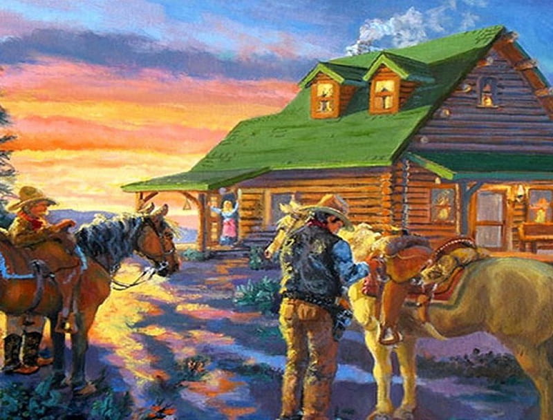 PAINTING OF AN OLD HOMESTEAD, BRIGHT, COLORS, BRILLIANT, HOUSE, PAINTING, HD wallpaper