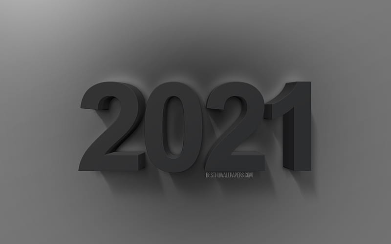 2021 New Year, black 3D letters, 2021 3D art, New Year 2021, 2021 3D background, 2021 Happy New Year, HD wallpaper