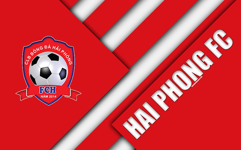 Hai Phong FC material design, logo, red white abstraction, Vietnamese football club, V-League 1, Haiphong, Vietnam, football, HD wallpaper