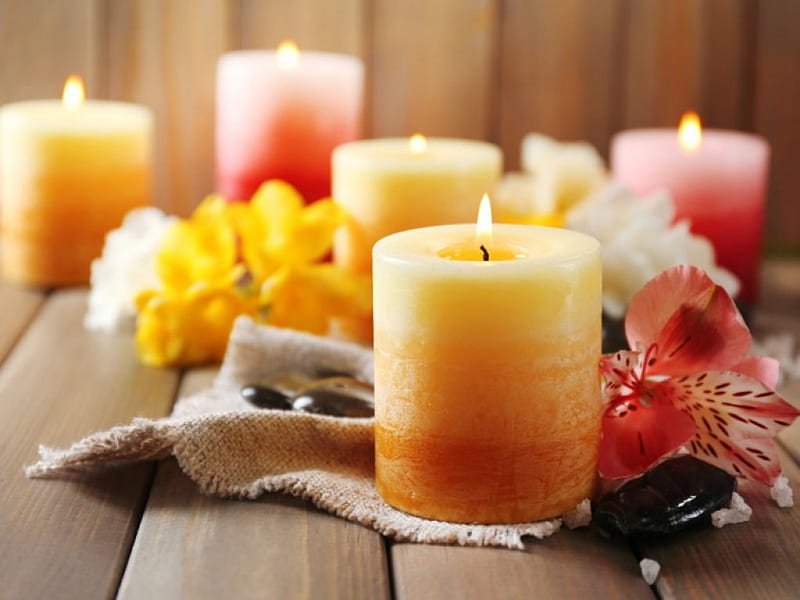 Beautiful Candles, candle, still life, flowers, lighted, HD wallpaper