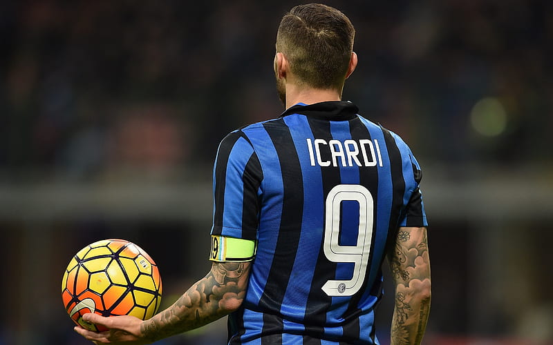 Mauro Icardi, Argentinian footballer, Internazionale FC, blue black uniform, football, Serie A, Inter Milan, Italy, HD wallpaper