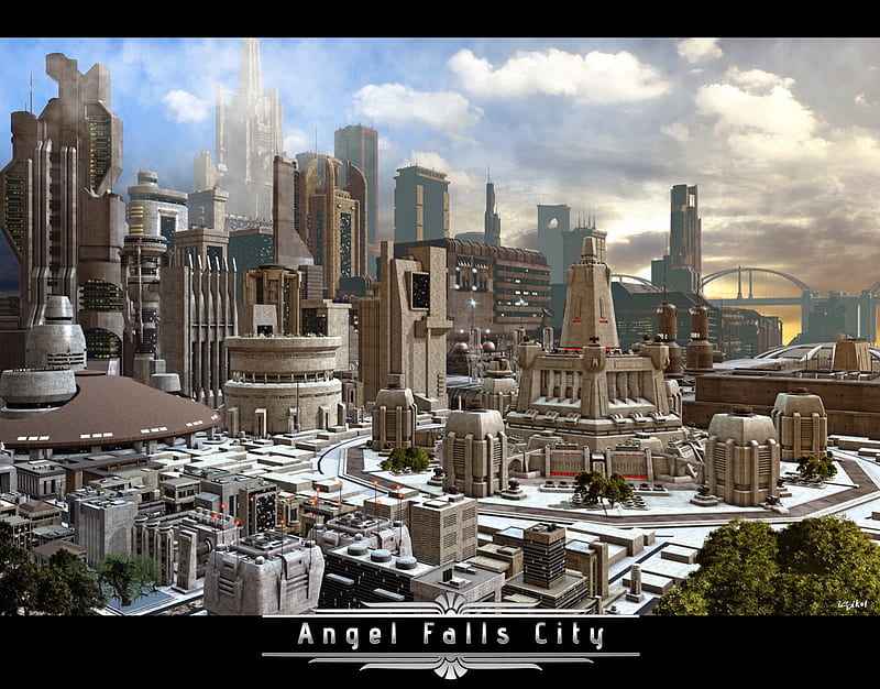 Angel falls city, Models, Ancient, Fantasy, Architecture, HD wallpaper