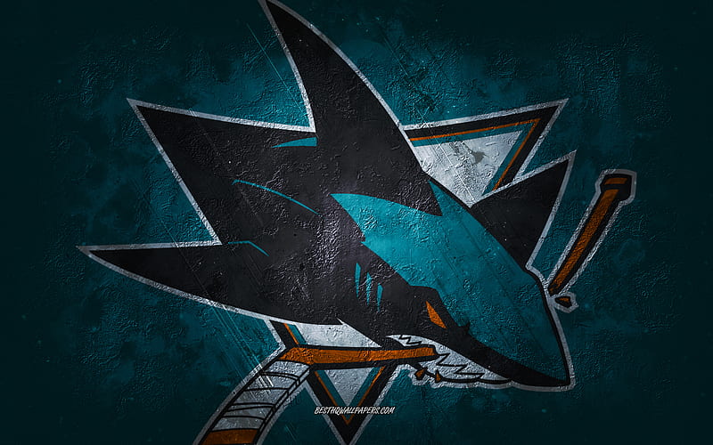 San Jose Sharks, American hockey team, turquoise stone background, San Jose Sharks logo, grunge art, NHL, hockey, USA, San Jose Sharks emblem, HD wallpaper