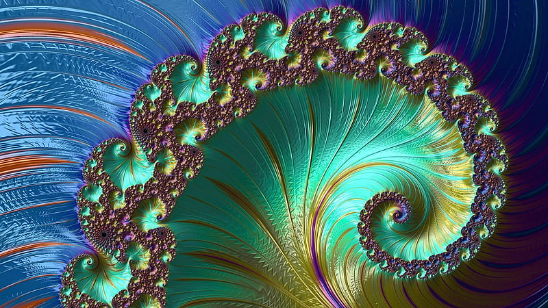 Sea-shell fractal, abstract, blue, brown, spiral smooth, bonito, 3D, texture, fractal, aqua, silky, HD wallpaper