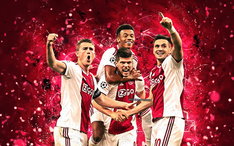 Klaas Jan Huntelaar, Dusan Tadic, team, Ajax FC, soccer, Dutch Eredivisie, Tadic, Huntelaar, football, neon lights, HD wallpaper