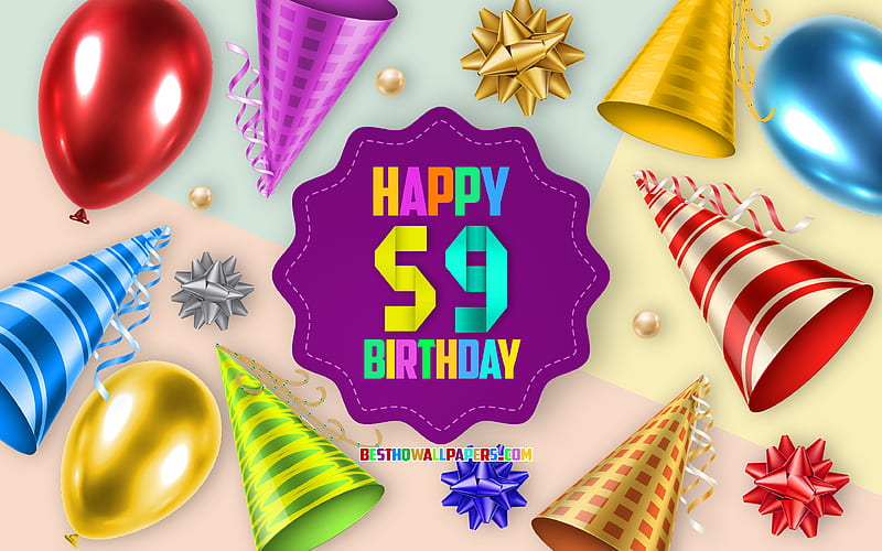 Happy 59 Years Birtay, Greeting Card, Birtay Balloon Background, creative art, Happy 59th birtay, silk bows, 59th Birtay, Birtay Party Background, Happy Birtay, HD wallpaper
