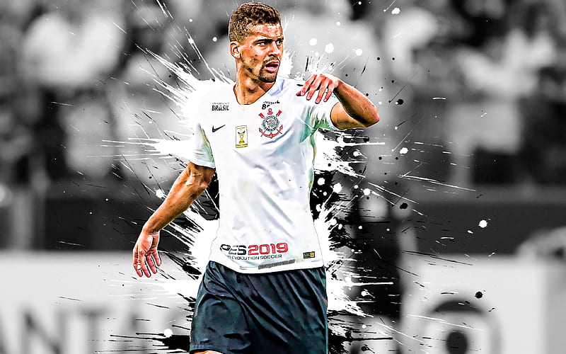 Leo Santos, Corinthians, Brazilian football player, defender, black and white paint splashes, portrait, Serie A, Brazil, football, Leonardo Rodrigues dos Santos, HD wallpaper