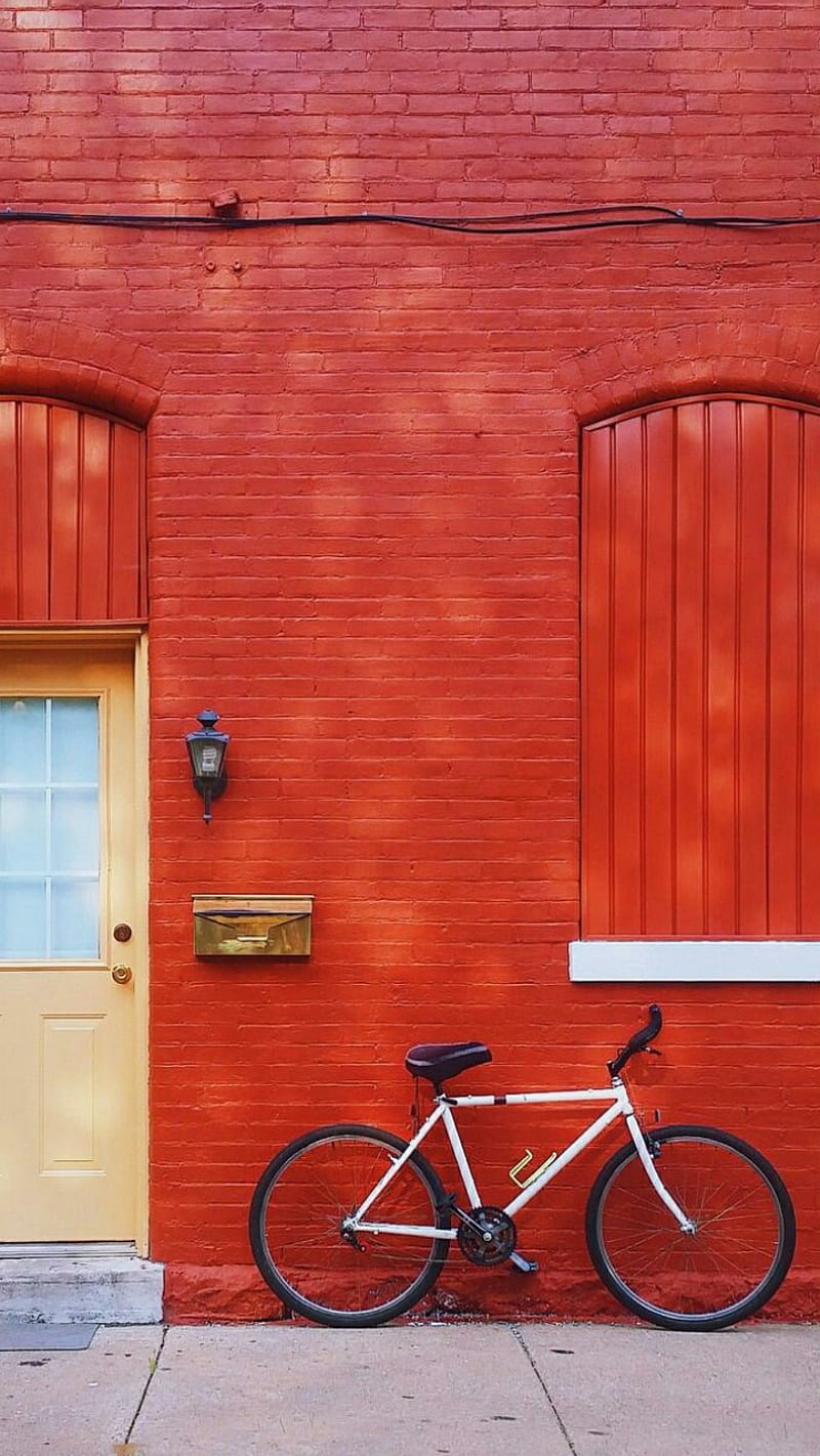 Beautiful Red House, bike, door, home, HD phone wallpaper