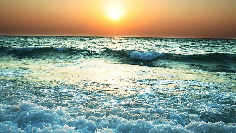 wonderful ocean scape, surf, sunset, waves, sea, HD wallpaper