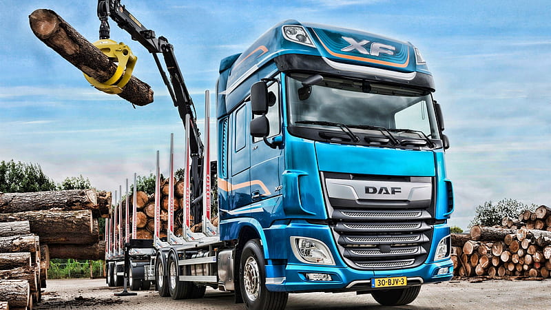 2019 daf xf 530 timber carrier, carrier, timber, truck, daf, HD wallpaper