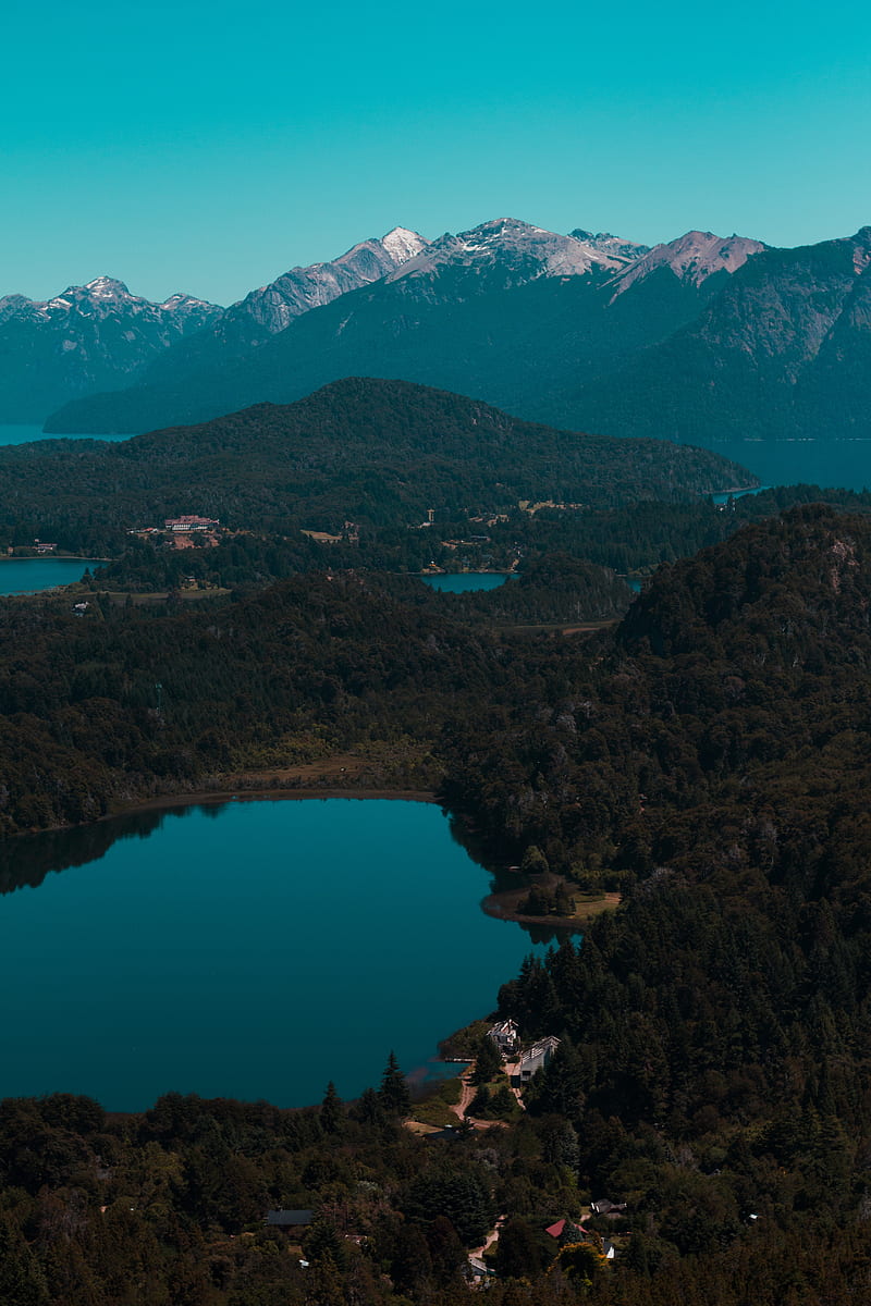 mountains, lake, aerial view, trees, forest, HD phone wallpaper