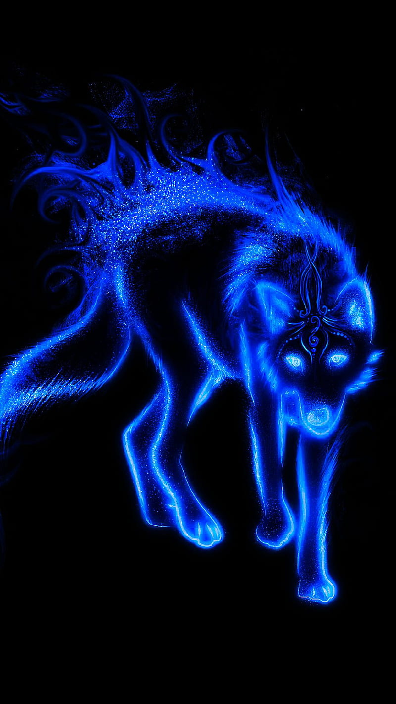 Flaming Blue Wolf, dark, flame, neon, spirit animal, HD phone wallpaper |  Peakpx