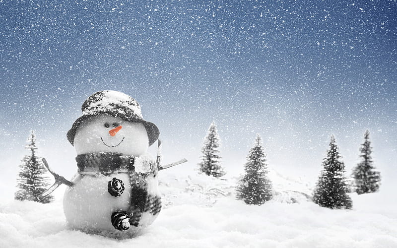 Winter, Snow, Snowman, Artistic, Snowfall, HD wallpaper