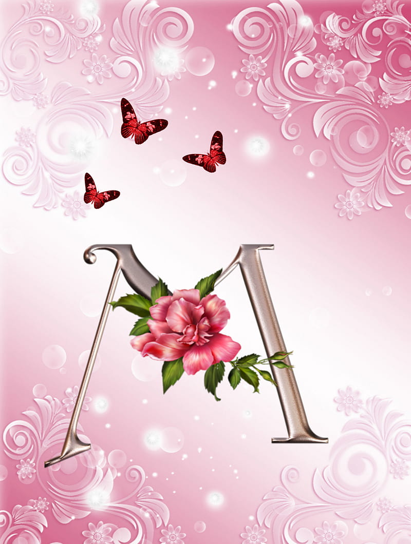 Letter M, abstract, alphabet, font, roses, HD phone wallpaper