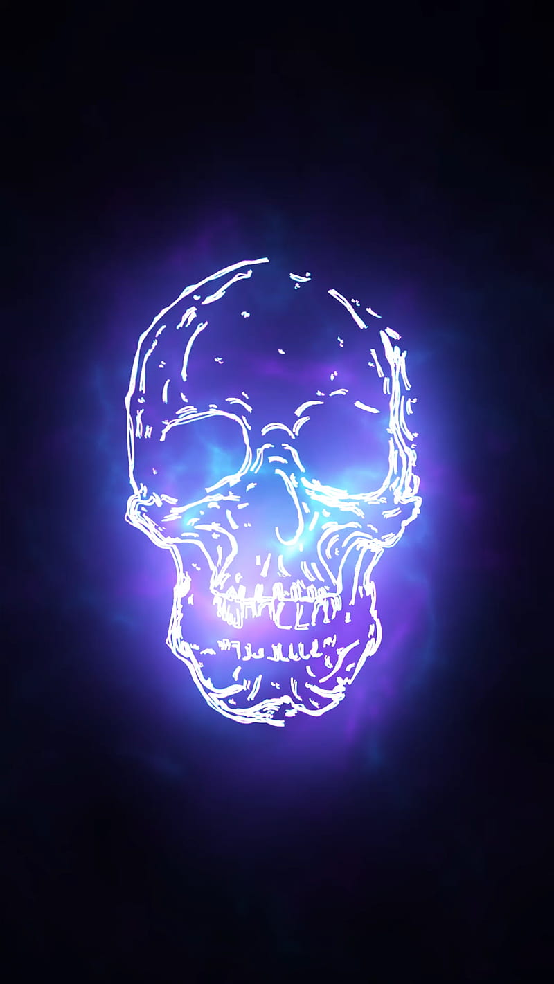 Dynamic Skull, drawings, fog, lights, neon, smoke, violet, HD phone wallpaper