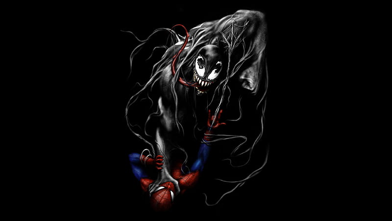Venom Vs Spiderman , venom, spiderman, superheroes, artwork, artist, digital-art, dark, black, HD wallpaper