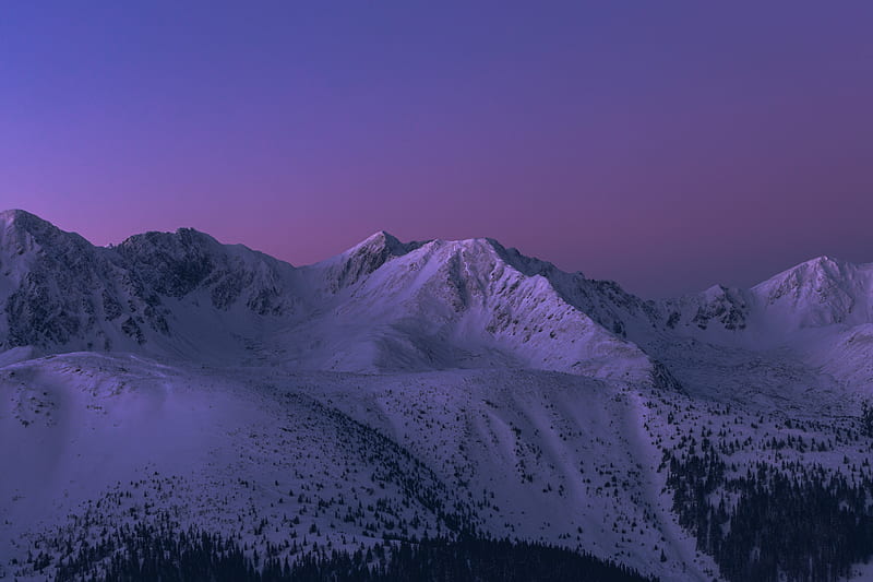 mountains, snow, night, landscape, dark, HD wallpaper