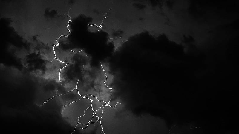 Lightning, clouds, bw, v, background, Black and White Storm, HD ...