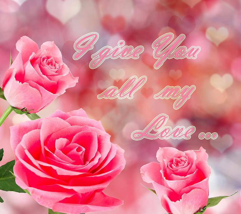 All My Love, bokeh, corazones, roses, HD wallpaper