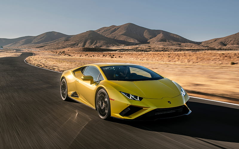 Lamborghini Huracan Evo, yellow sports coupe, race car, yellow Huracan, supercars, italian sports cars, Lamborghini, HD wallpaper