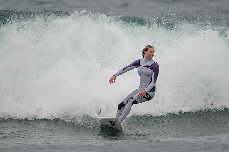 Surfergirl in Competition ~ Lakey Peterson, surfboard, surfer, bodysuit, surf, girl, blonde, HD wallpaper