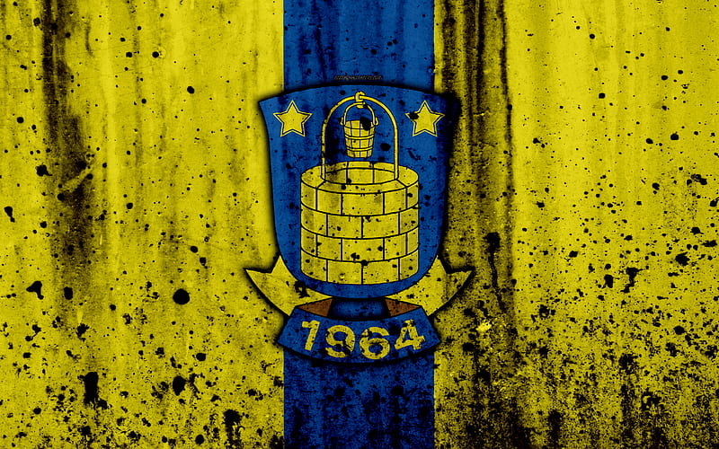 FC Brondby, grunge, soccer, Danish Superliga, football club, Denmark, Brondby, creative, logo, stone texture, Brondby FC, HD wallpaper