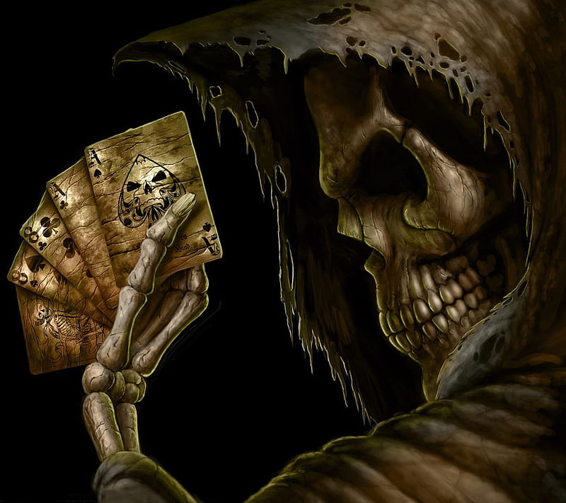 Dead Mans Hand, ace, cards, death, evil, gothic, grim, poker, reaper,  skull, HD wallpaper | Peakpx