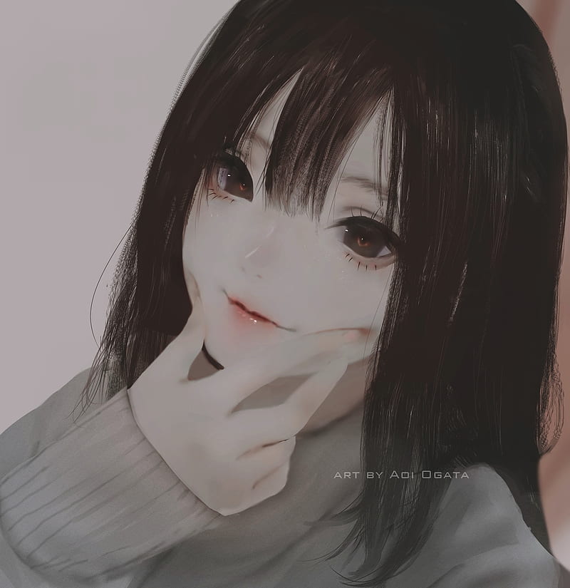 Anime girl, forced smile, semi realistic, black hair, Anime, HD phone  wallpaper | Peakpx
