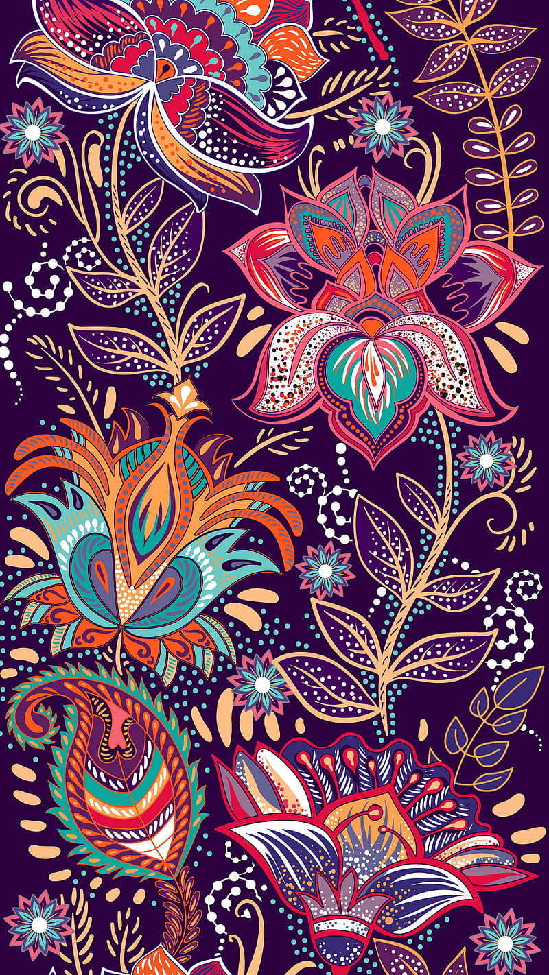 Ornamental Pattern, abstract, flowers, pattern, purple, HD phone wallpaper
