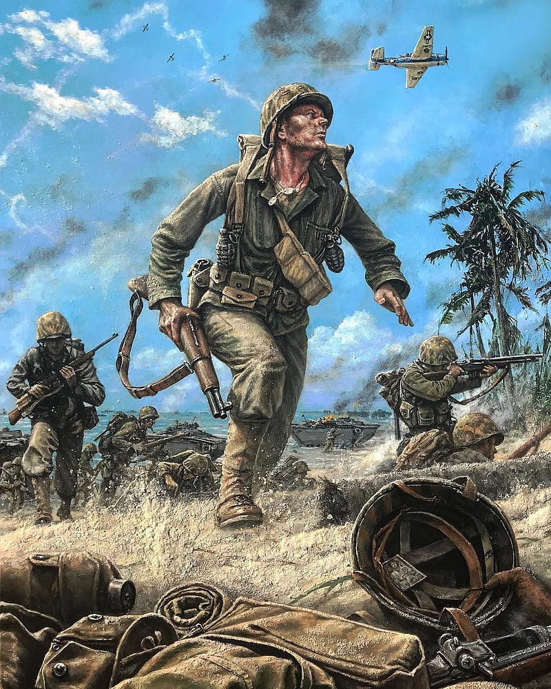 US Marines, World War II, soldier, guerra, artwork, HD phone wallpaper |  Peakpx