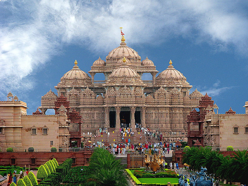 Swaminarayan Akshardham ( India ), skies, architecture, ancient, india, bonito, asia, HD wallpaper