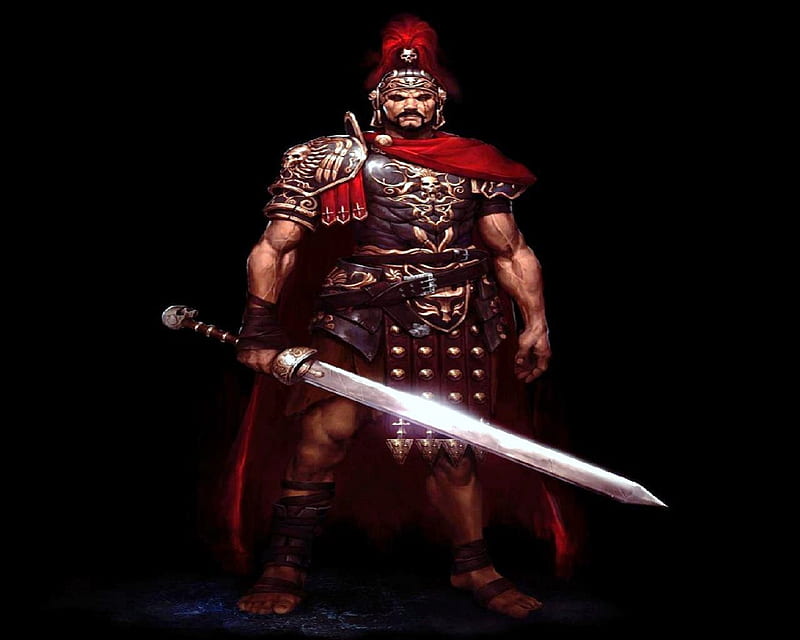 Roman soldier, red, cape, man, sword, armour, HD wallpaper
