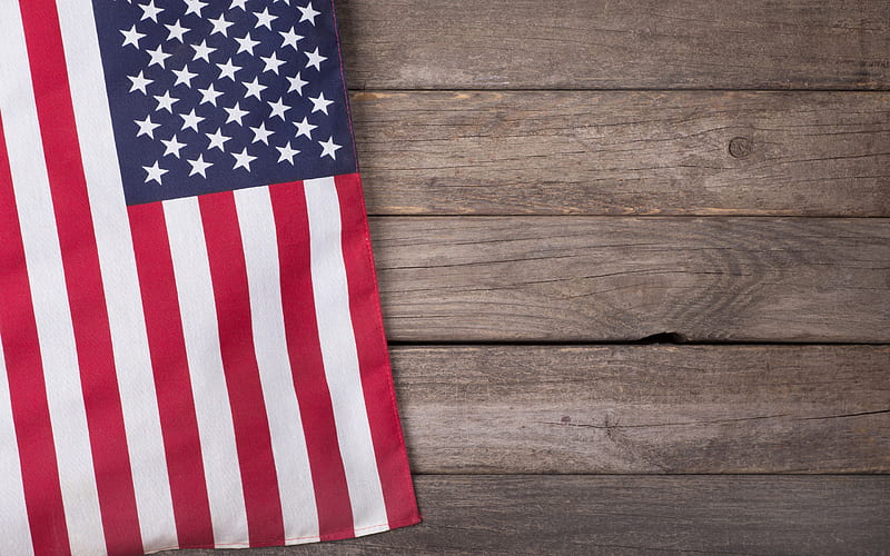 US flag, American flag on wooden background, flag of USA, American national symbol, silk flag, USA, HD wallpaper