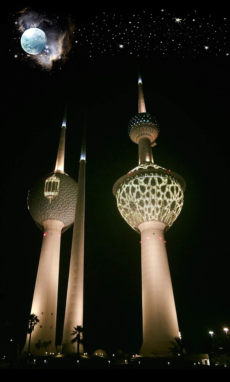 Kuwait tower, beautiful city, kuwait city, HD phone wallpaper