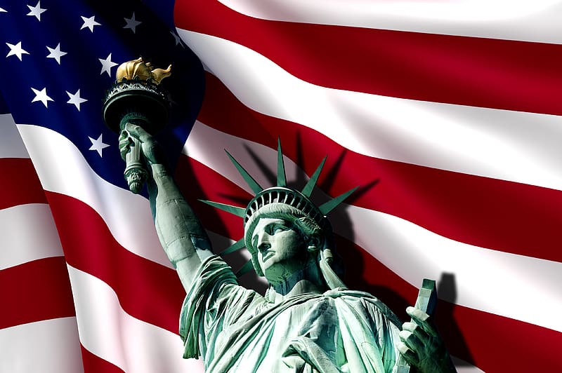 Statue Of Liberty, Holiday, Flag, American Flag, 4Th Of July, HD wallpaper