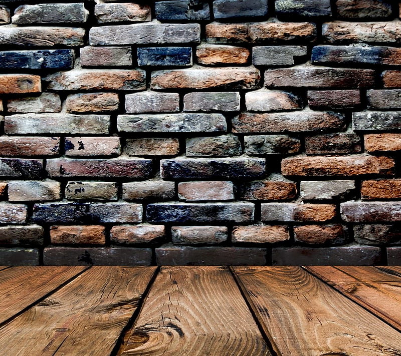 Brick Wall, blocks, boards, brick, bricks, planks, room, wall, wood, HD wallpaper