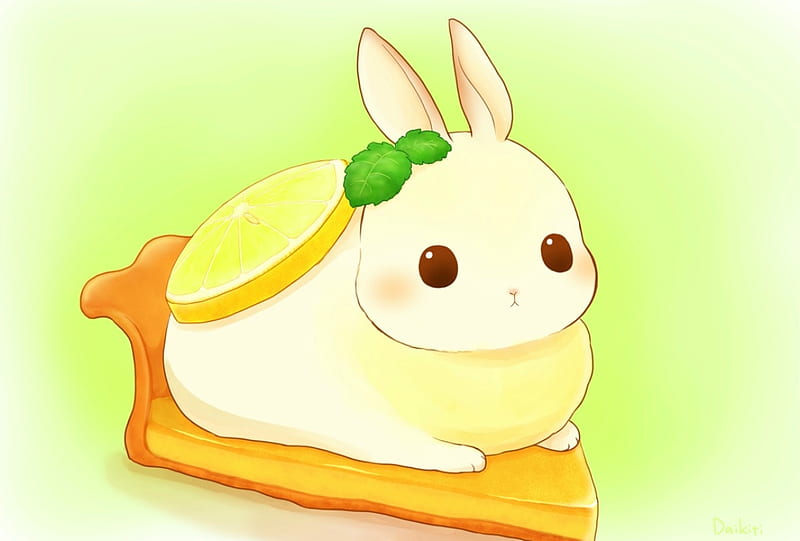 Bunny lemoncake, cake, rabbit, food, daikichi, manga, yellow, lemon, cute,  green, HD wallpaper | Peakpx