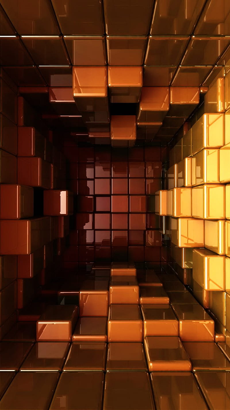 Cubes, black, cube, dark, edge, gold, green, modern, orange, original, HD phone wallpaper