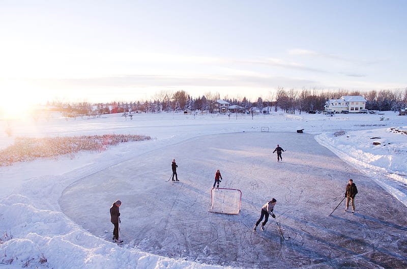 group of people playing outdoor hockey during winter, HD wallpaper