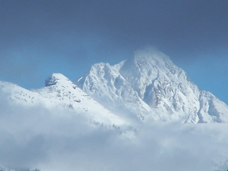 Clouds frame Teton Mountain Range, Idaho, Mountains, Sky, Clouds, Scenic, Snow, Winter, HD wallpaper