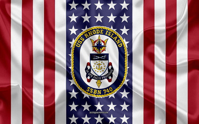 USS Rhode Island Emblem, SSBN-740, American Flag, US Navy, USA, USS Rhode Island Badge, US warship, Emblem of the USS Rhode Island, HD wallpaper