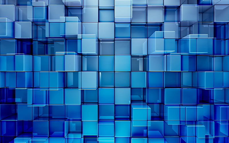 cubes, art, blue background, 3d art, creative, squares, HD wallpaper