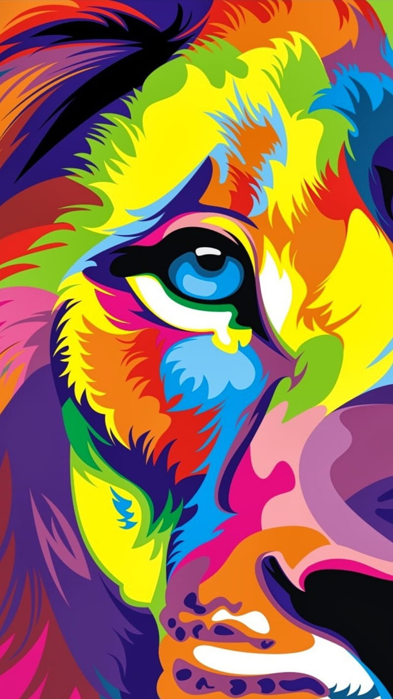 Colorful Lion , lion, draw, color, HD phone wallpaper