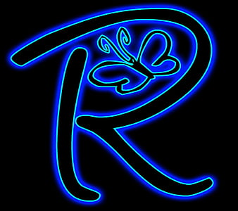 Alphabet R, blue, cool, letter, letter r, neon, HD wallpaper