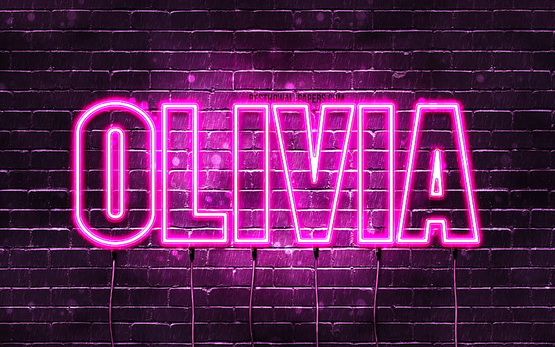 Olivia with names, female names, Olivia name, purple neon lights, horizontal text, with Olivia name, HD wallpaper